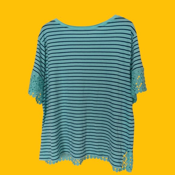 Women's Casual Teal and Navy Striped Shirt - Picture 2 of 2